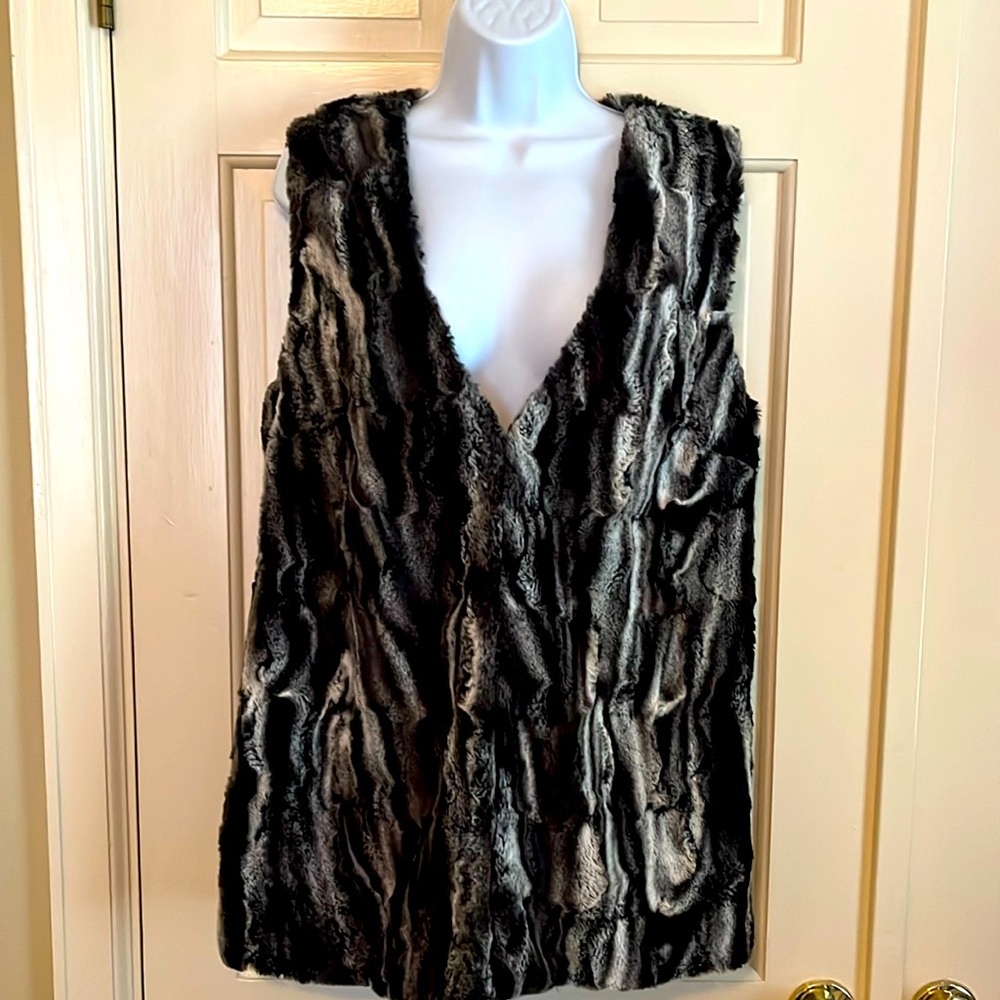 Tribal Jeans Faux Fur Vest, Black Mylti Color, Size S